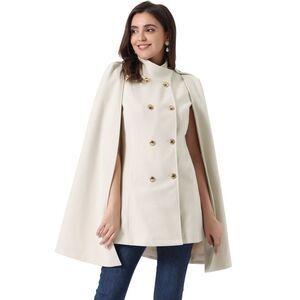 Cape Coats Winter Slit Sleeve Double Breasted Cloak Coat Beige